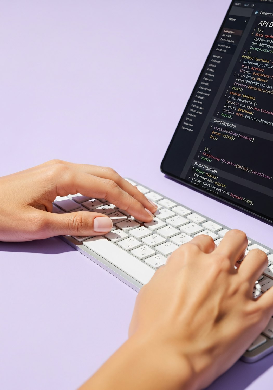 Hands typing on a laptop keyboard